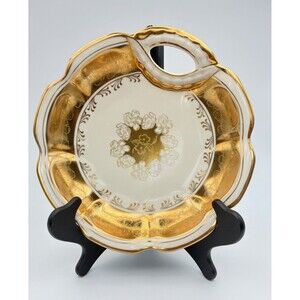 Oscar Schlegelmilch Porcelain Handled Serving Dish GOLD Floral 10" Germany